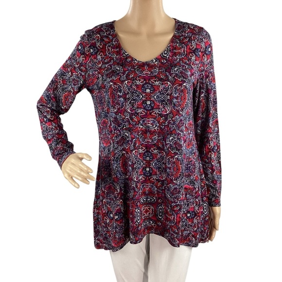 J.Jill Paisley Print Tunic Top Long Sleeve XS Petite - Picture 1 of 7